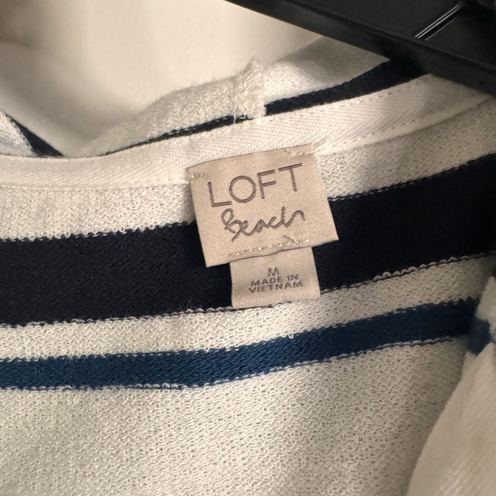 LOFT Navy and White Swim Cover up hoodie - Picture 2 of 2